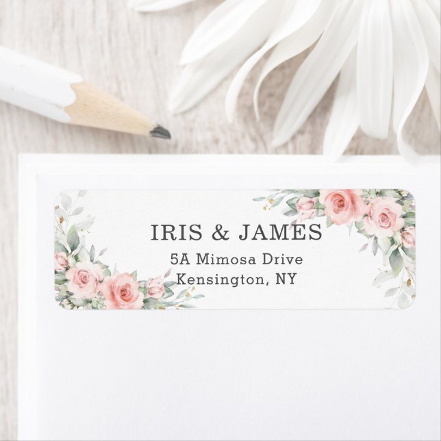 Soft Blush Pink Floral Wedding Return Address  Label (Insitu)