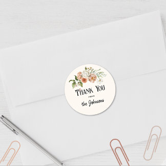 Soft Blush Pink Florals Thank You 1.5-in Classic Round Sticker