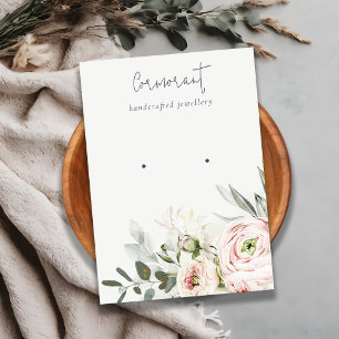 Soft Blush Pink Green Peony Floral Earring Holder Business Card