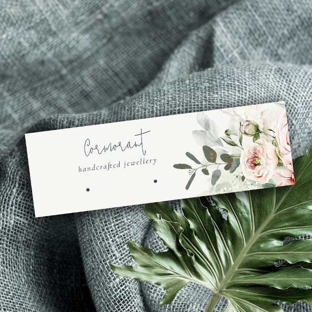 Soft Blush Pink Green Peony Floral Earring Holder Mini Business Card (Creator Uploaded)