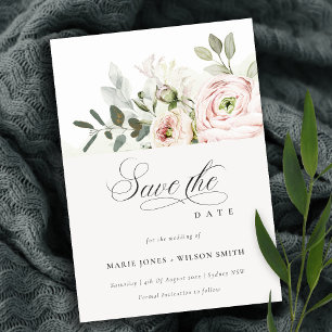 Soft Blush Pink Peonies Eucalyptus Save The Date Invitation
