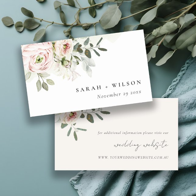 Soft Blush Pink Peonies Eucalyptus Wedding Website Enclosure Card (Creator Uploaded)