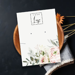 Soft Blush Pink Peony Floral Logo Earring Necklace Business Card