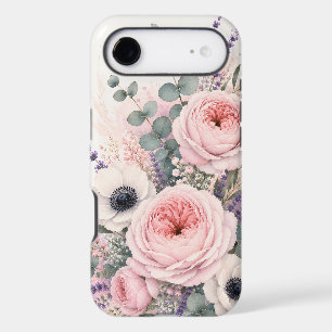 Soft Blush Pink Peony & White Anemone Watercolor