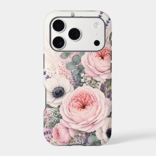 Soft Blush Pink Peony & White Anemone Watercolor