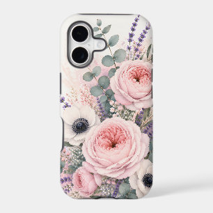 Soft Blush Pink Peony & White Anemone Watercolor