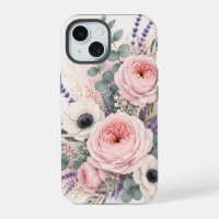 Soft Blush Pink Peony & White Anemone Watercolor