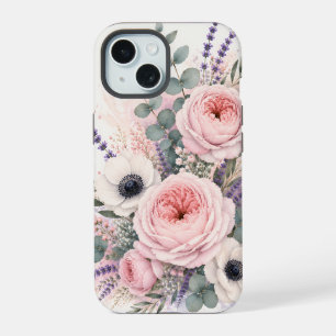 Soft Blush Pink Peony & White Anemone Watercolor iPhone 15 Case