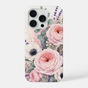 Soft Blush Pink Peony & White Anemone Watercolor iPhone 15 Pro Case