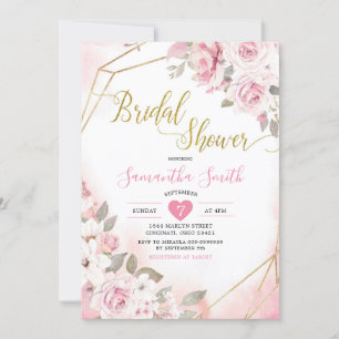 Soft Blush Pink Rose Bridal Shower Invitation