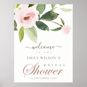 SOFT BLUSH PINK ROSE FLORAL BRIDAL SHOWER WELCOME POSTER
