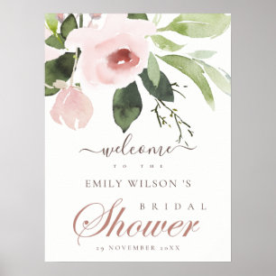 SOFT BLUSH PINK ROSE FLORAL BRIDAL SHOWER WELCOME POSTER