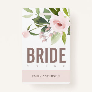 SOFT BLUSH PINK ROSE FLORAL BRIDE TRIBE WEDDING ID BADGE