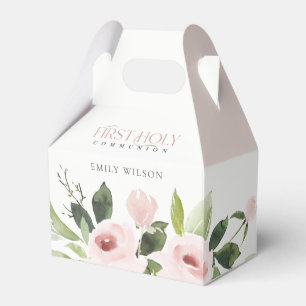 SOFT BLUSH PINK ROSE FLORAL FIRST HOLY COMMUNION FAVOUR BOX