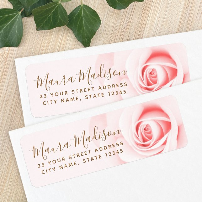 Soft blush pink rose floral return address label (Creator Uploaded)