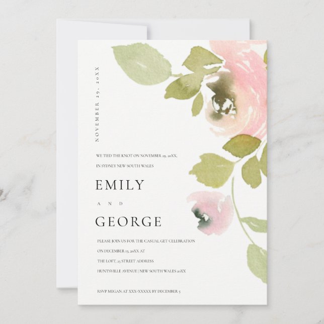 SOFT BLUSH PINK ROSE FLORAL WE TIED THE KNOT CARD (Front)