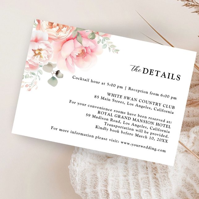 Soft Blush Pink Rose Garden Floral Wedding Details Enclosure Card (Creator Uploaded)