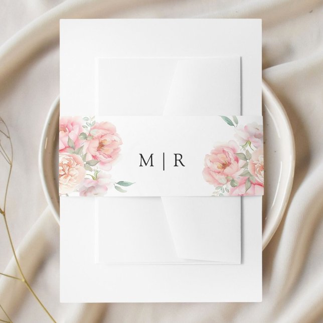 Soft Blush Pink Rose Garden Floral Wedding Invitation Belly Band (Creator Uploaded)