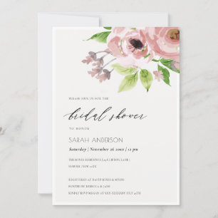 SOFT BLUSH PINK WATERCOLOUR FLORAL BRIDAL SHOWER INVITATION