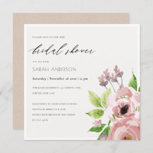SOFT BLUSH PINK WATERCOLOUR FLORAL BRIDAL SHOWER INVITATION