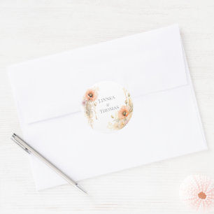 Soft Blush Poppy Elegant Editorial Wedding Classic Round Sticker