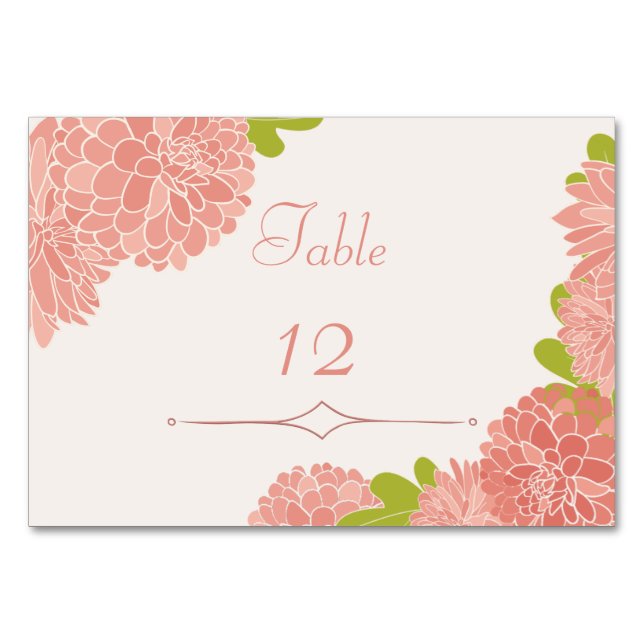 Soft Blush Rose Dahlia Wedding Table Number (Front)