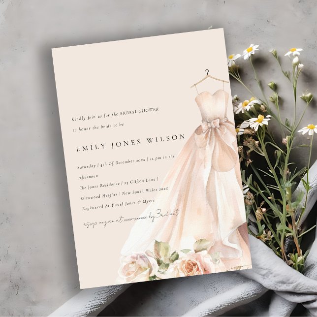 Soft Blush Rose Floral Bridal Dress Bridal Shower Invitation (Creator Uploaded)