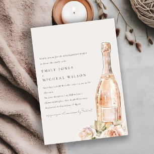 Soft Blush Rose Floral Champagne Wine Engagement Invitation
