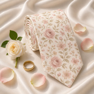 Soft Blush Rose Floral Wedding Tie