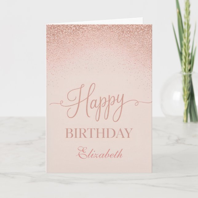 Soft Blush Rose Gold Elegant Birthday Card (Front)