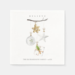 SOFT BLUSH ROSE PINK CHRISTMAS ORNAMENT BELIEVE NAPKIN