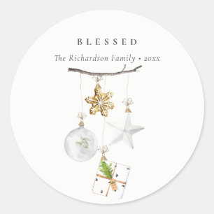 SOFT BLUSH ROSE PINK CHRISTMAS ORNAMENT BLESSED CLASSIC ROUND STICKER