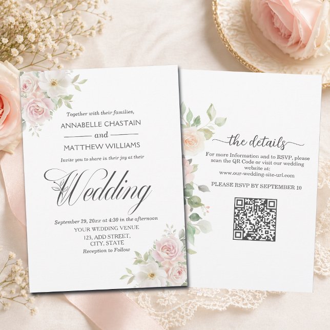 Soft Blush Roses All in One QR Code Wedding Invitation (Creator Uploaded)