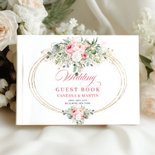 Soft blush roses gold greenery boho chic wedding guest book