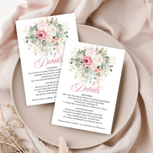 Soft blush roses greenery gold minimalist wedding enclosure card