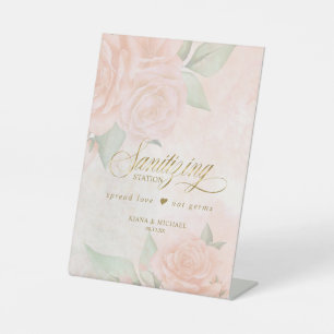 Soft Blush Roses Sanitising Station D828 Pedestal Sign