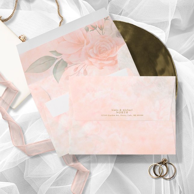 Soft Blush Roses Wedding ID828 Envelope (Interior/Back In Situ)
