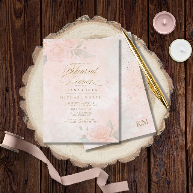 Soft Blush Roses Wedding Rehearsal Dinner ID828 (Front/Back In Situ)