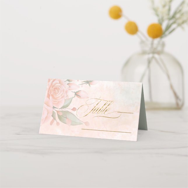 Soft Blush Roses Wedding Table ID828 Place Card (Front)