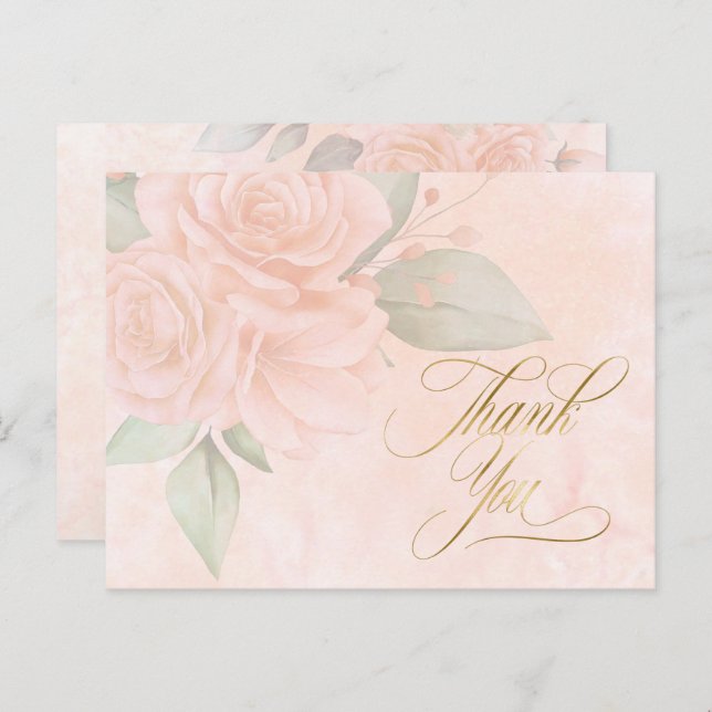 Soft Blush Roses Wedding Thank You ID828 Announcement Postcard (Front/Back)