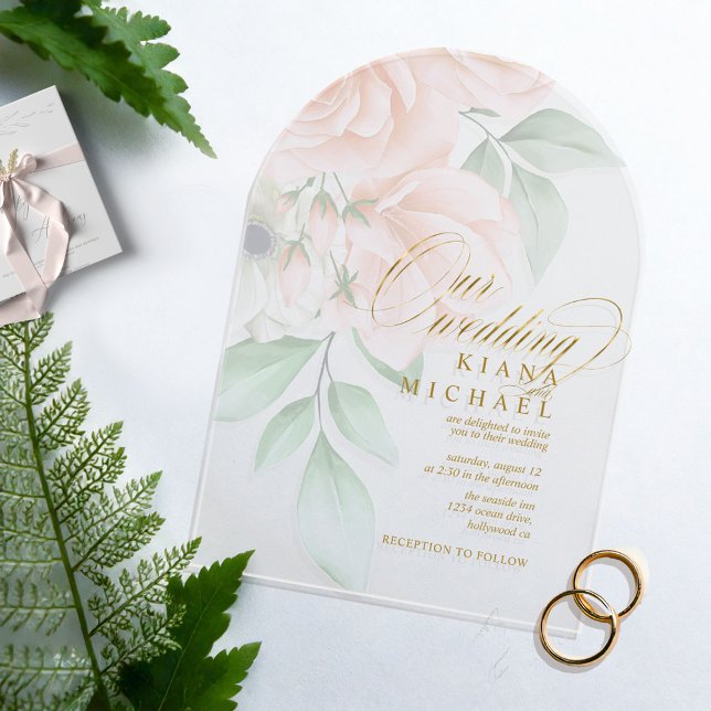 Soft Blush Roses Wedding Transparent Arch ID828 Acrylic Invitations (Creator Uploaded)