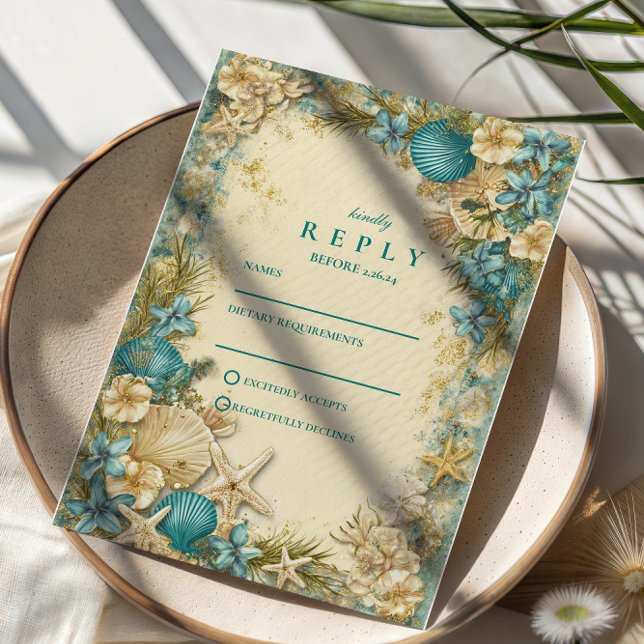 Soft Blush Seashell Floral Wedding RSVP Card (Creator Uploaded)