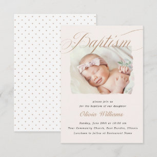 Soft Blush Taupe Baptism Photo Design Invitation