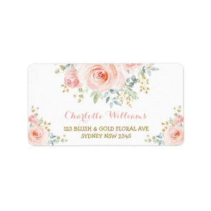 Soft Blush Watercolor Floral Roses Return Address Label