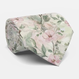 Soft Blush Watercolour Floral Necktie