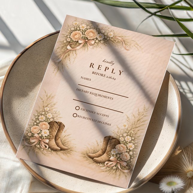 Soft Blush Western Boots Wedding RSVP Card (Creator Uploaded)