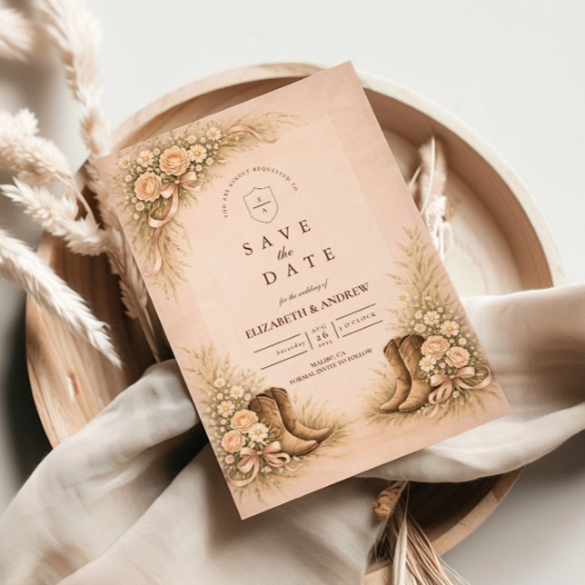 Soft Blush Western Boots Wedding Save The Date (Creator Uploaded)