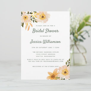 Soft Blush Yellow Minimalist Floral Bridal Shower  Invitation