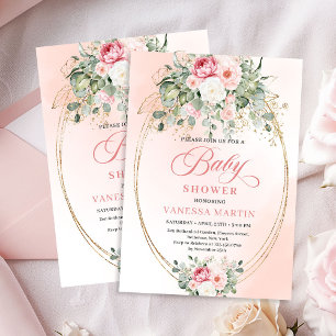 Soft Bohemian Blush Floral Gold Baby Shower Invite