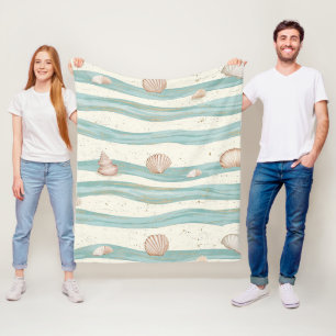 Soft Boho Beach Waves Seashell - Coastal Serenity Fleece Blanket